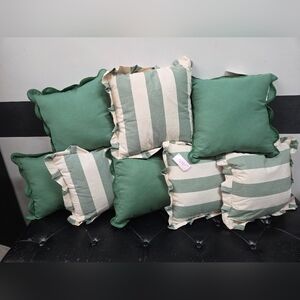 Green and White Striped Throw Pillows (Set of 8)